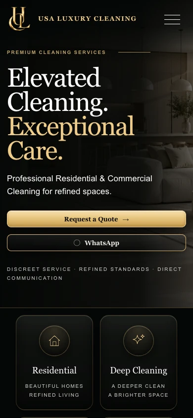 Mobile version of the USA Luxury Cleaning website